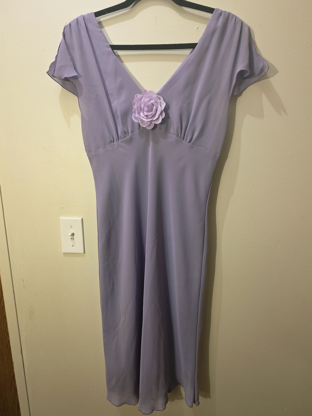 Vintage Purple Lilac V-Neck Floral Accent Dress 10 Made In USA Bridal Empire Cut